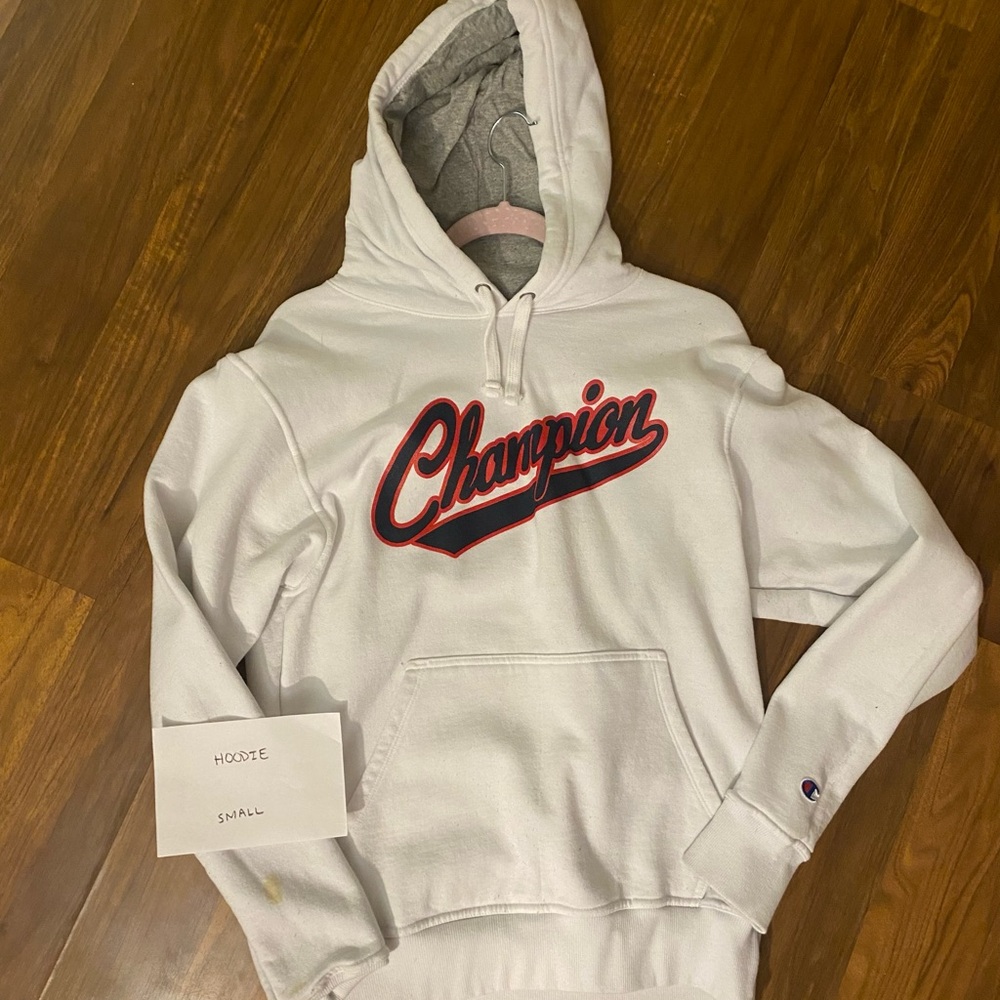 Champion White Hoodie with Red and Black Script